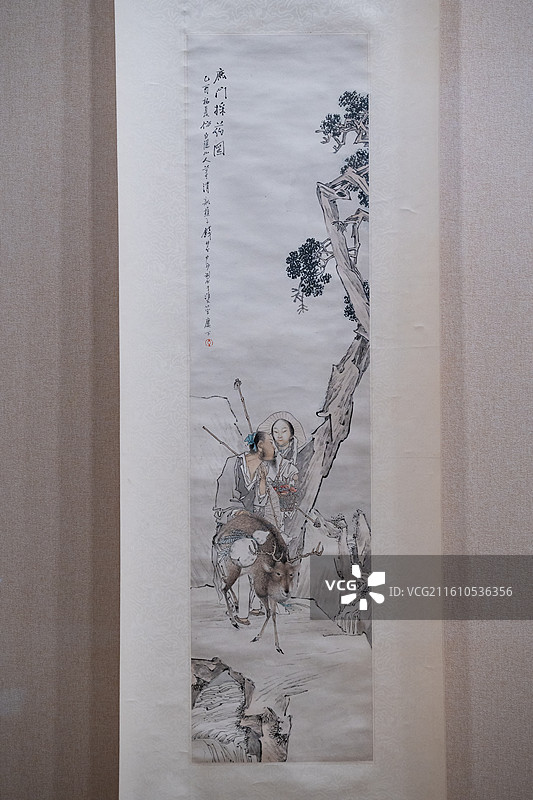 天津博物馆 清代后期人物画特展 清 钱慧安 鹿门采药图轴 ‌纸本设色‌ 乙酉年（1885）53岁图片素材