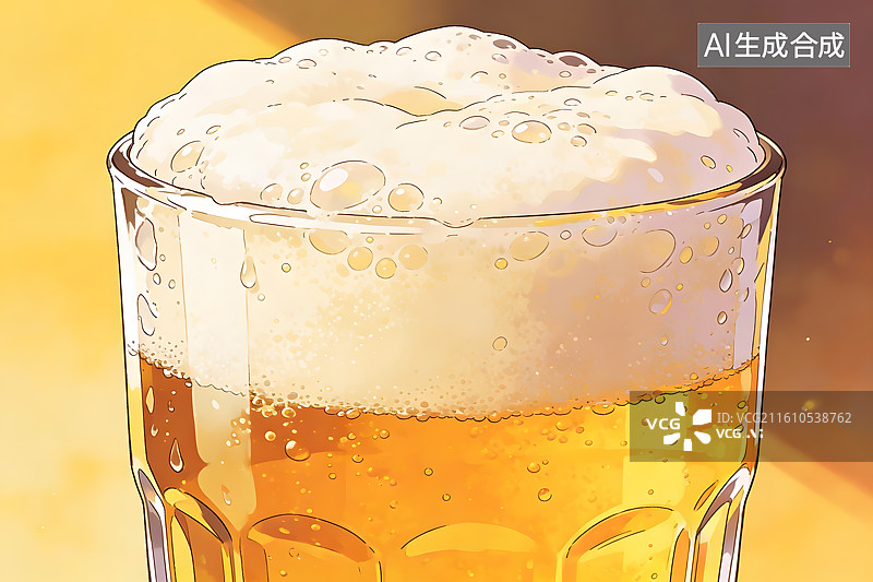 【AI数字艺术】冰镇啤酒泡沫特写图片素材