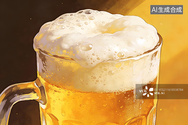 【AI数字艺术】冰镇啤酒泡沫特写图片素材