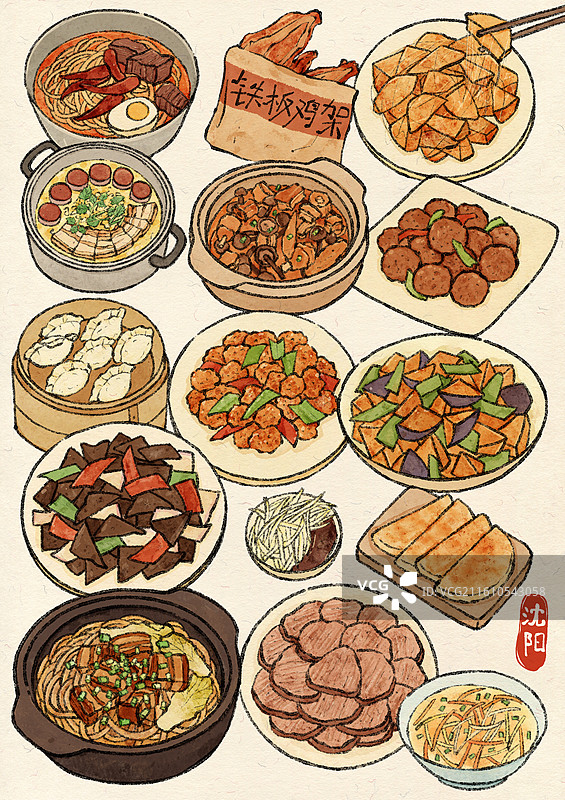 辽宁沈阳美食插画图片素材