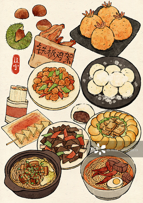辽宁美食插画图片素材