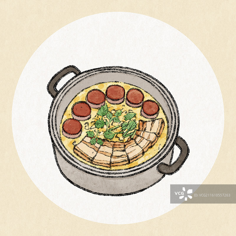 辽宁美食插画-酸菜白肉炖血肠图片素材