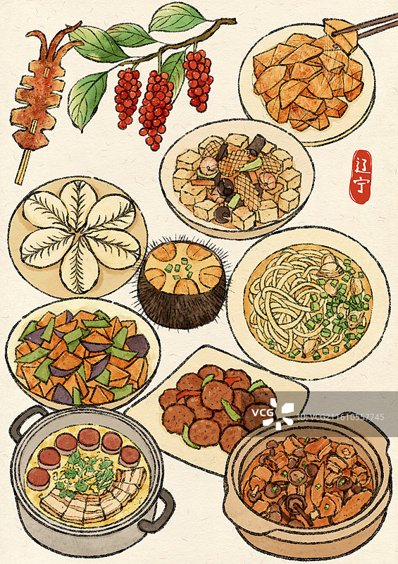 辽宁美食插画图片素材