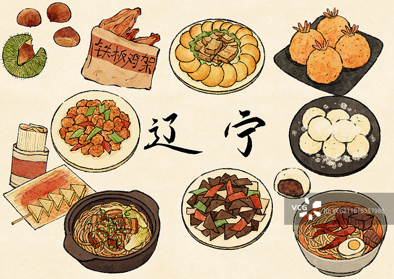 辽宁美食插画图片素材