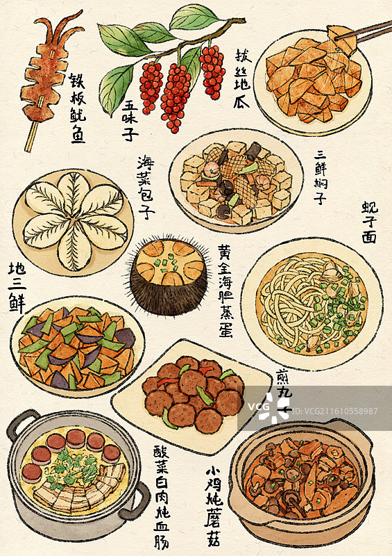 辽宁美食插画图片素材