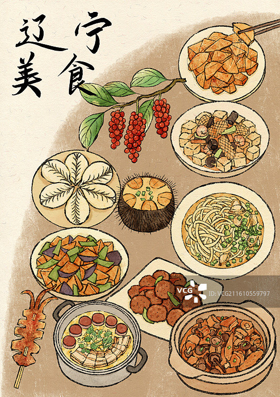 辽宁美食插画图片素材