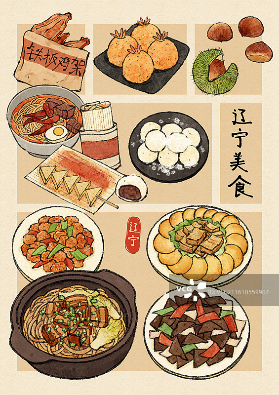辽宁美食插画图片素材