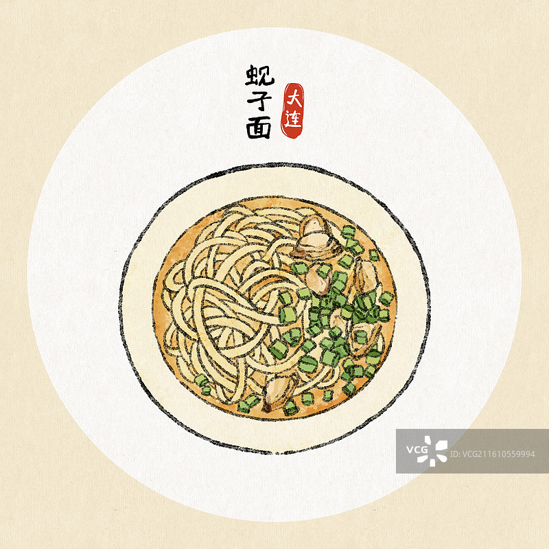 辽宁美食插画-蚬子面图片素材