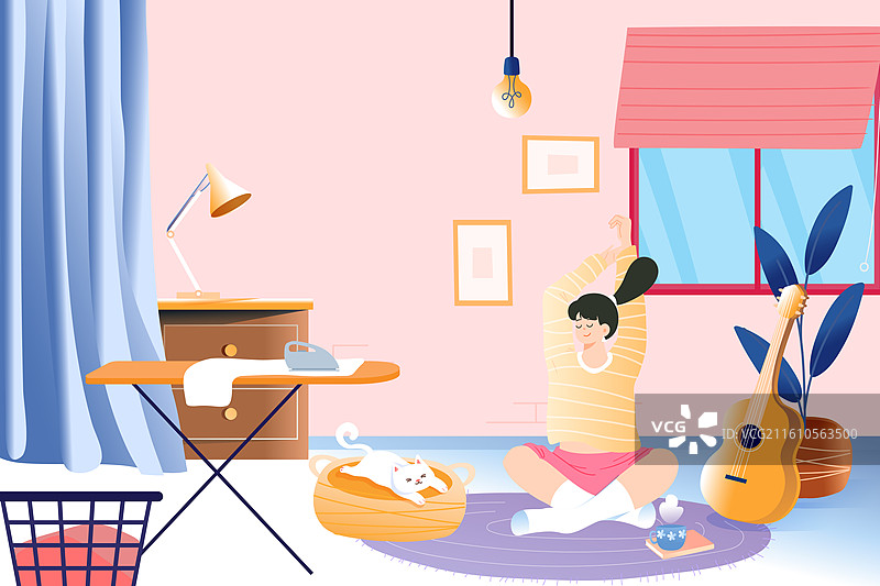 卡通春季春天女孩女生节妇女节居家闺蜜姐妹踏青旅游野餐绿植兴趣花卉生活电商消费自然风景背景渐变矢量插画图片素材