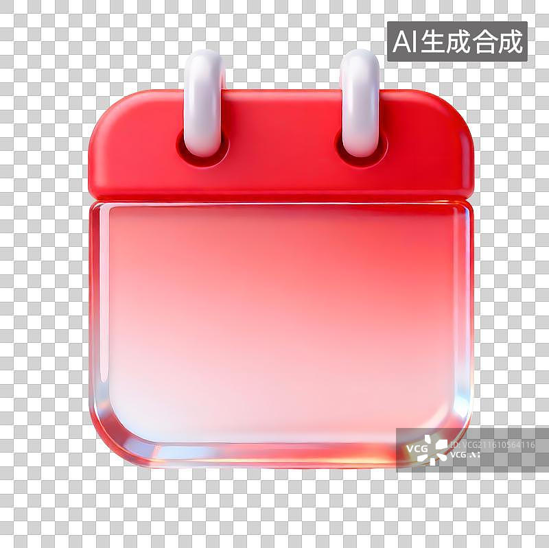 【AI数字艺术】AIGC：3D 玻璃材质 果冻风格 红色日历 个人备忘录 元素 免抠图图片素材
