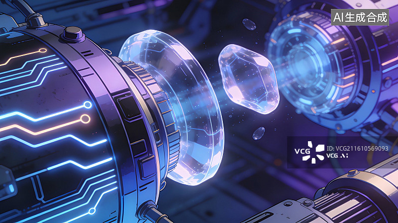 【AI数字艺术】科技装置释放能量晶体图片素材