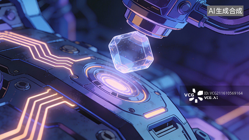 【AI数字艺术】机械臂操作发光晶体图片素材