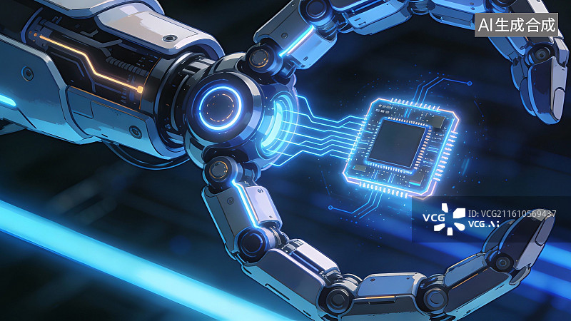 【AI数字艺术】机械臂连接芯片图片素材