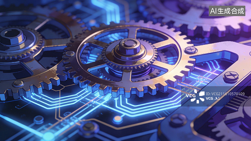 【AI数字艺术】机械齿轮与电路板的科技融合图片素材