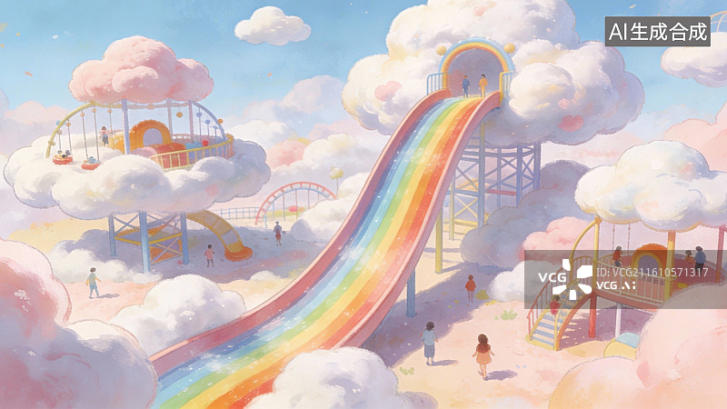 【AI数字艺术】云上彩虹滑梯游乐场图片素材