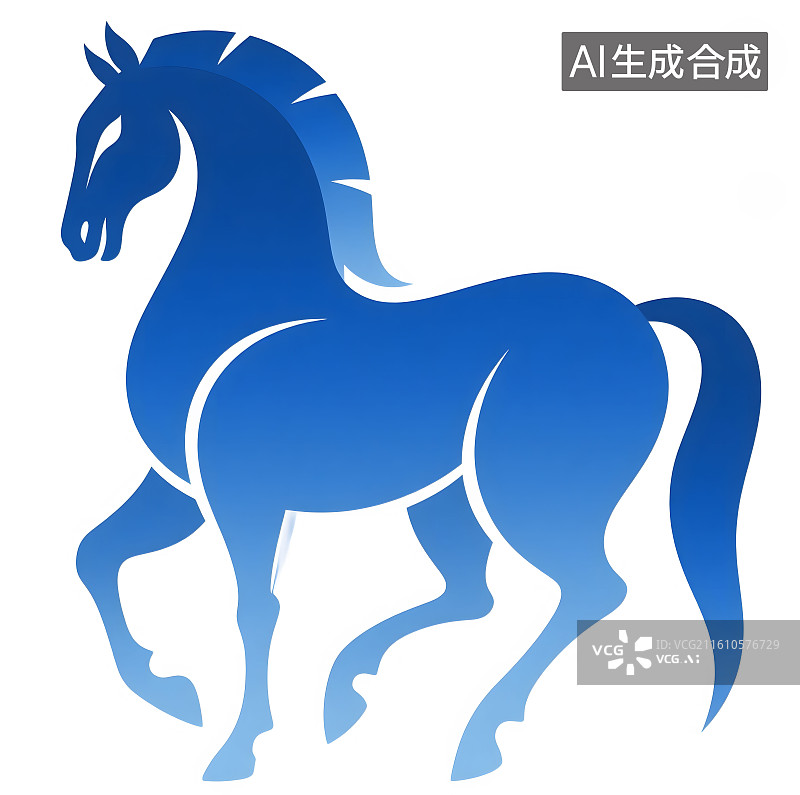 【AI数字艺术】马，东方美学，极简图案，扁平插画图片素材