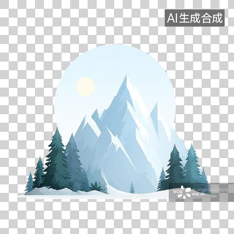 【AI数字艺术】雪山与松林的冬季自然风景插画图标图片素材