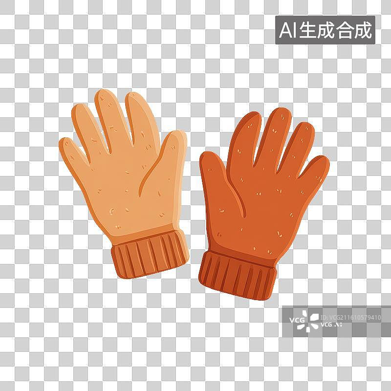 【AI数字艺术】橙棕色冬季保暖手套卡通图标图片素材