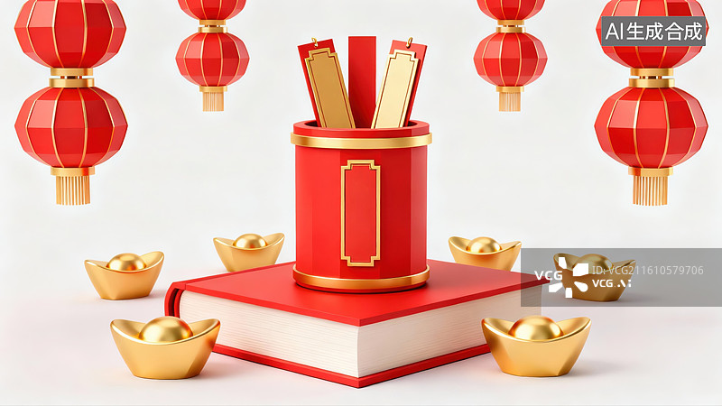 【AI数字艺术】新年抽签卡通元素图片素材