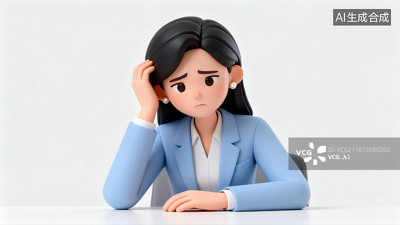 【AI数字艺术】疑惑表情的商务女人插画图片素材