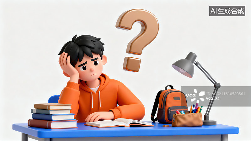【AI数字艺术】疑问表情的男生学生插画图片素材
