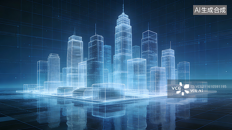 【AI数字艺术】未来城市全息投影图片素材