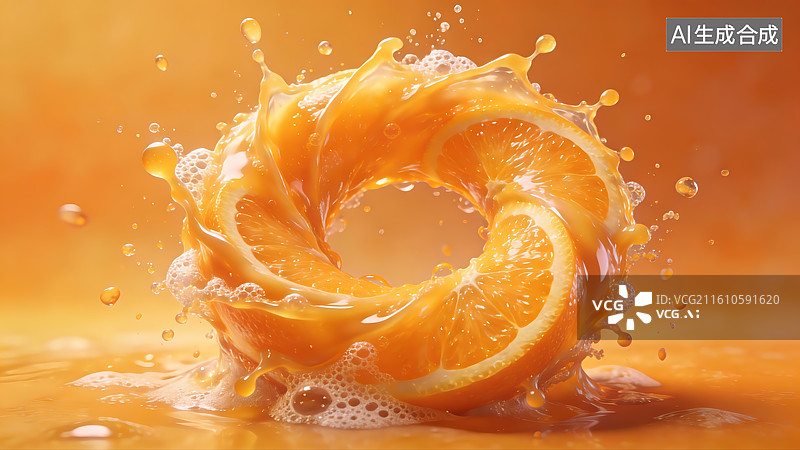 【AI数字艺术】橙子切片溅起果汁瞬间图片素材