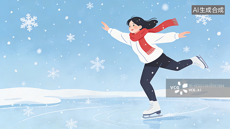 【AI数字艺术】女孩在雪中滑冰图片素材