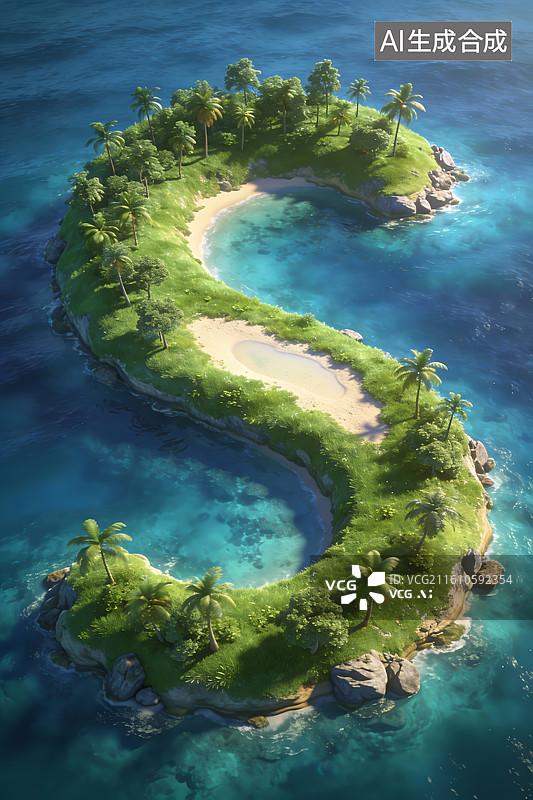 【AI数字艺术】热带S形岛屿全景图片素材