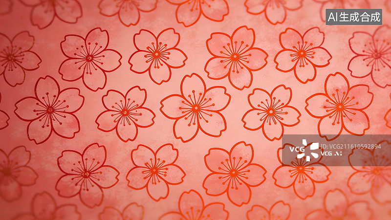 【AI数字艺术】粉色底色线描樱花复古花纹装饰无缝图案背景图片素材
