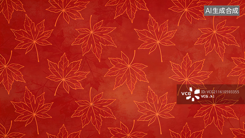 【AI数字艺术】酒红色底色金色线描枫叶复古花纹装饰无缝图案背景图片素材