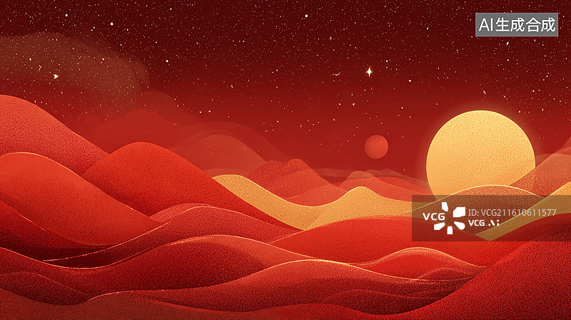 【AI数字艺术】红日东升，红色山河壮丽风光图片素材