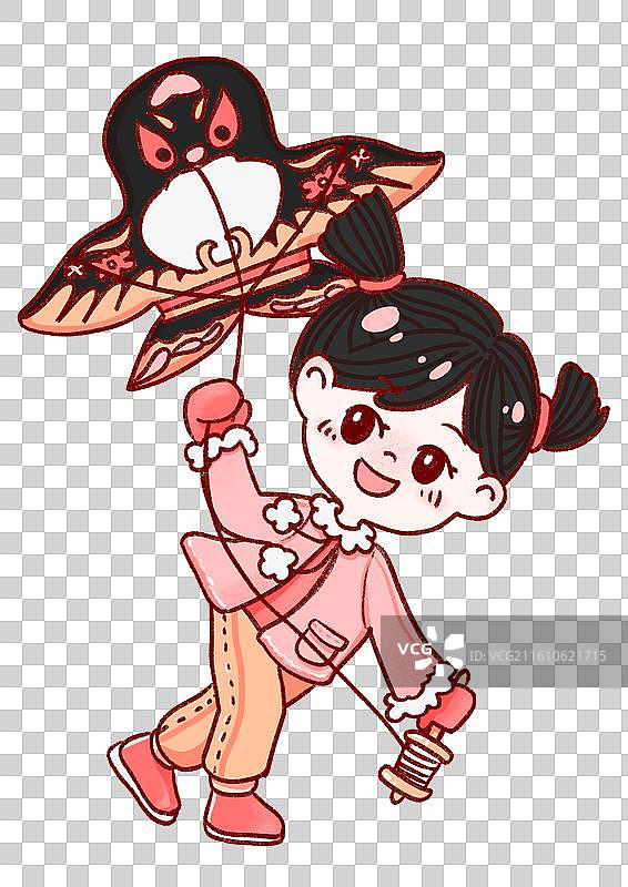 可爱风放风筝的女孩图片素材