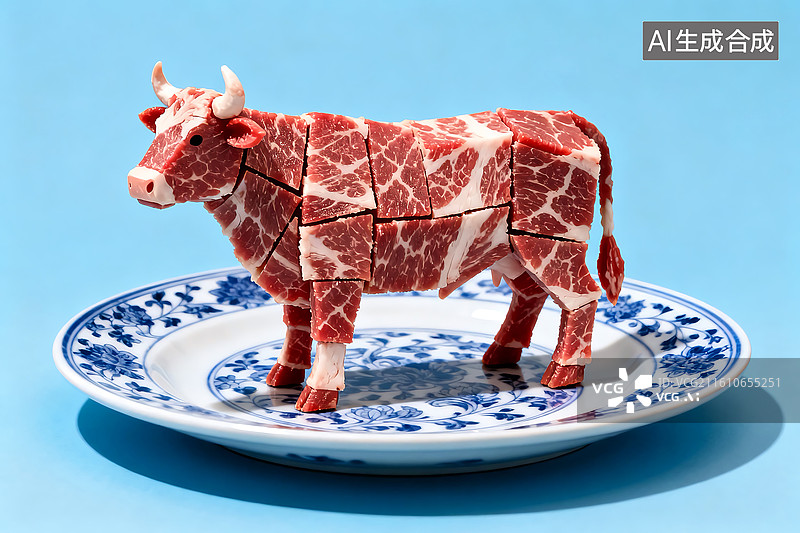【AI数字艺术】盘子里的切块牛特写图片素材