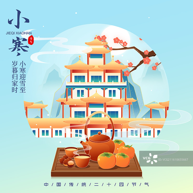 国风节气小寒兰州城市建筑矢量插画海报图片素材