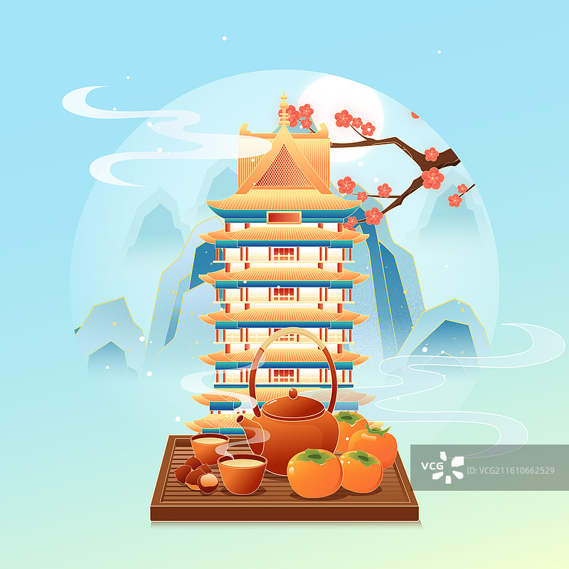 国风节气小寒兰州城市建筑矢量插画图片素材