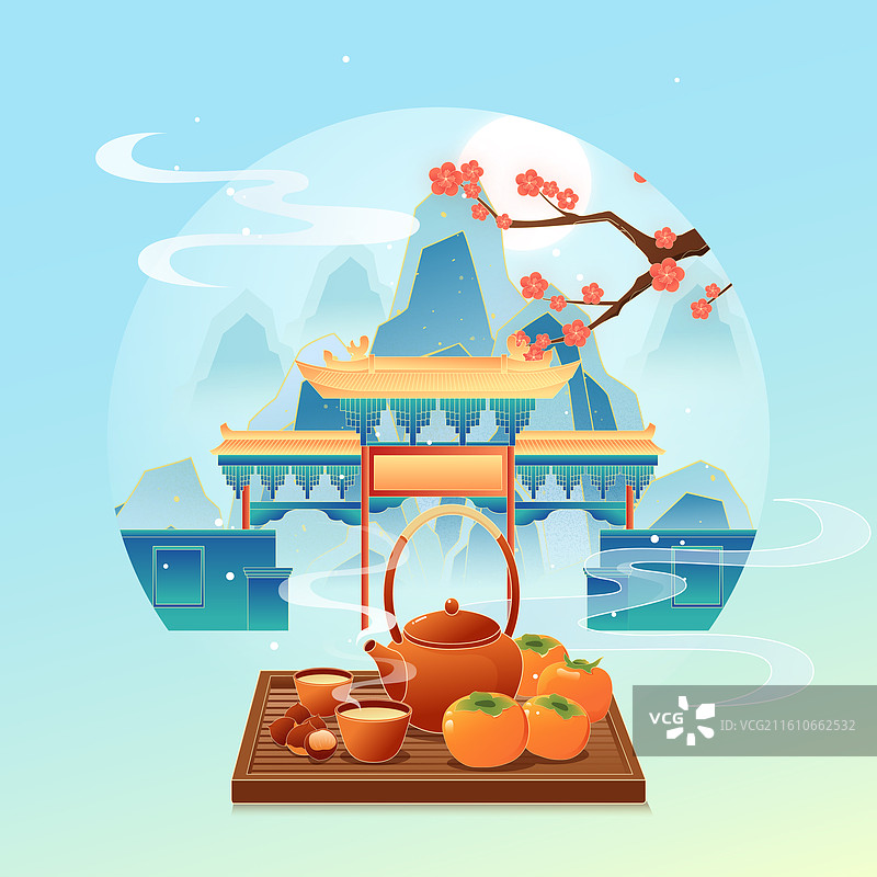 国风节气小寒兰州城市建筑矢量插画图片素材
