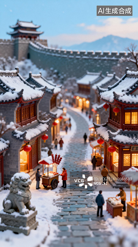 【AI数字艺术】冬至节气海报底图-移轴风格微缩模型图片素材