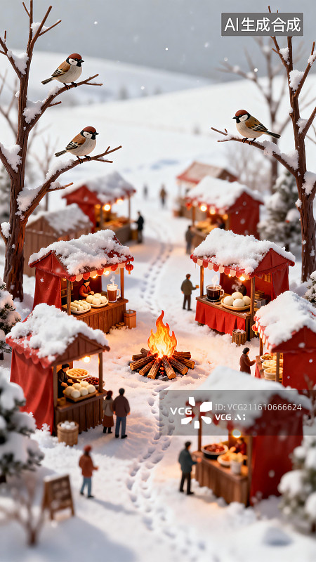 【AI数字艺术】冬至节气海报底图-移轴风格微缩模型图片素材