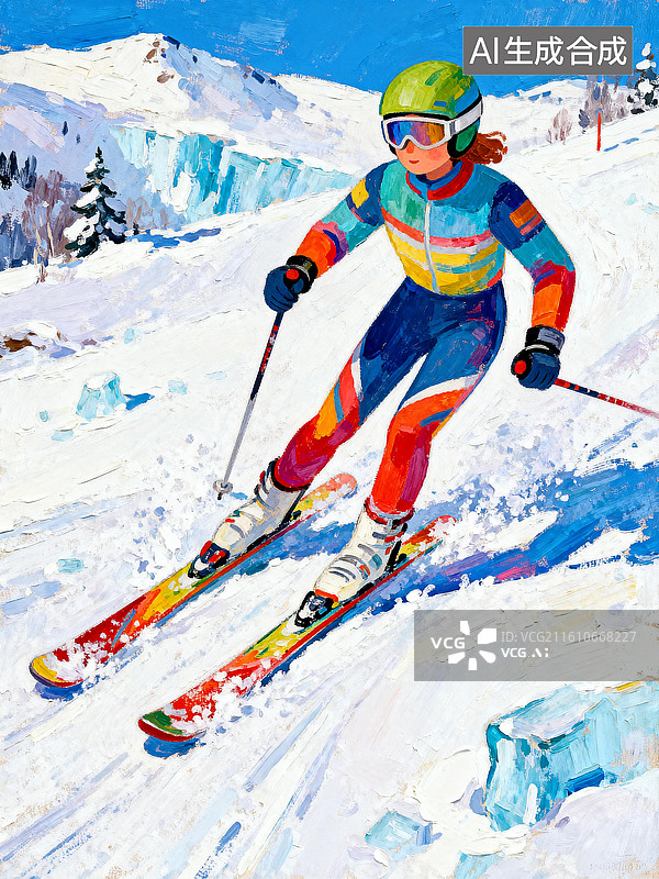 【AI数字艺术】滑雪运动员在滑雪坡上滑雪图片素材