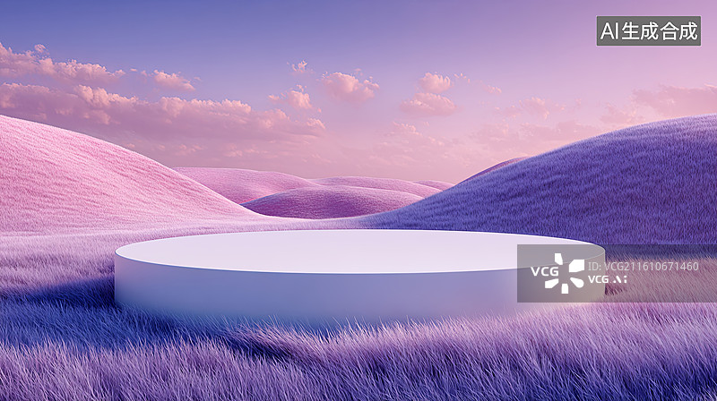 【AI数字艺术】紫色绒毛地貌上的圆形平台图片素材