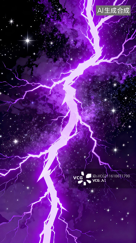 【AI数字艺术】紫色闪电炫彩星空科幻背景场景图片素材