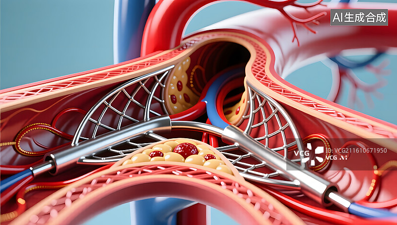 【AI数字艺术】冠状动脉支架介入治疗示意图片素材