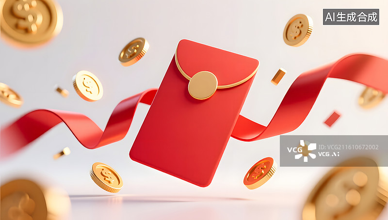 【AI数字艺术】促销背景中飞散金币与红丝带展现图片素材