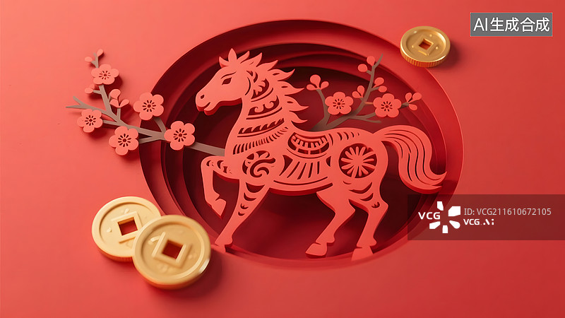 【AI数字艺术】春节剪纸马展现传统民俗艺术图片素材