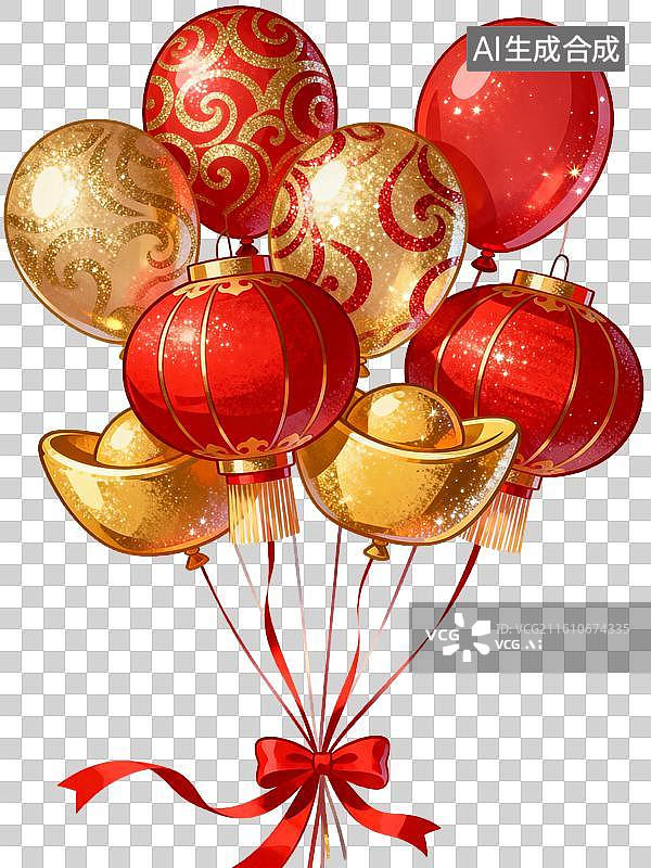 【AI数字艺术】红金气球灯笼组合装饰图片素材