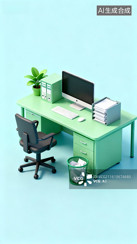 【AI数字艺术】3d卡通现代简约办公室场景图片素材