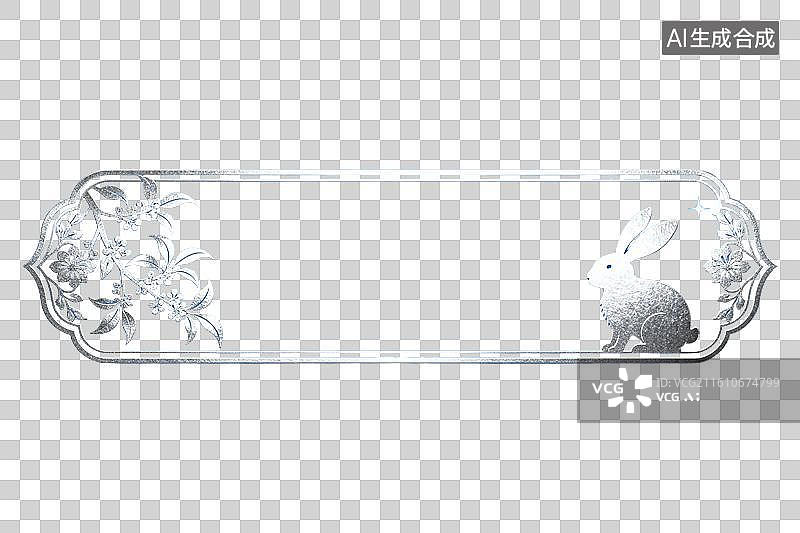 【AI数字艺术】银色兔子花卉装饰边框设计图片素材
