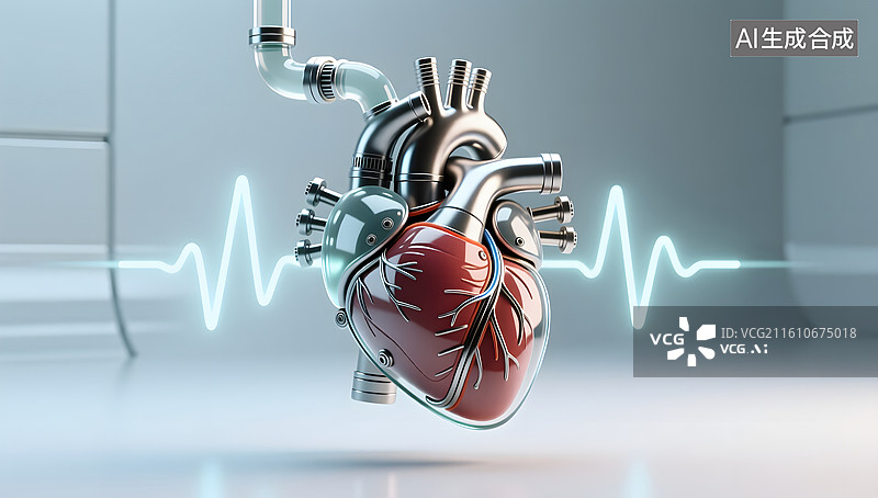 【AI数字艺术】机械人工心脏能量循环演示图片素材