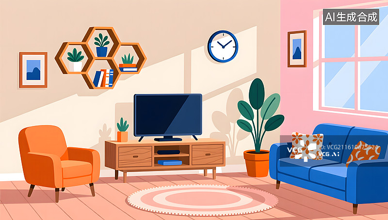 【AI数字艺术】现代客厅温馨家居布置全景展示图片素材